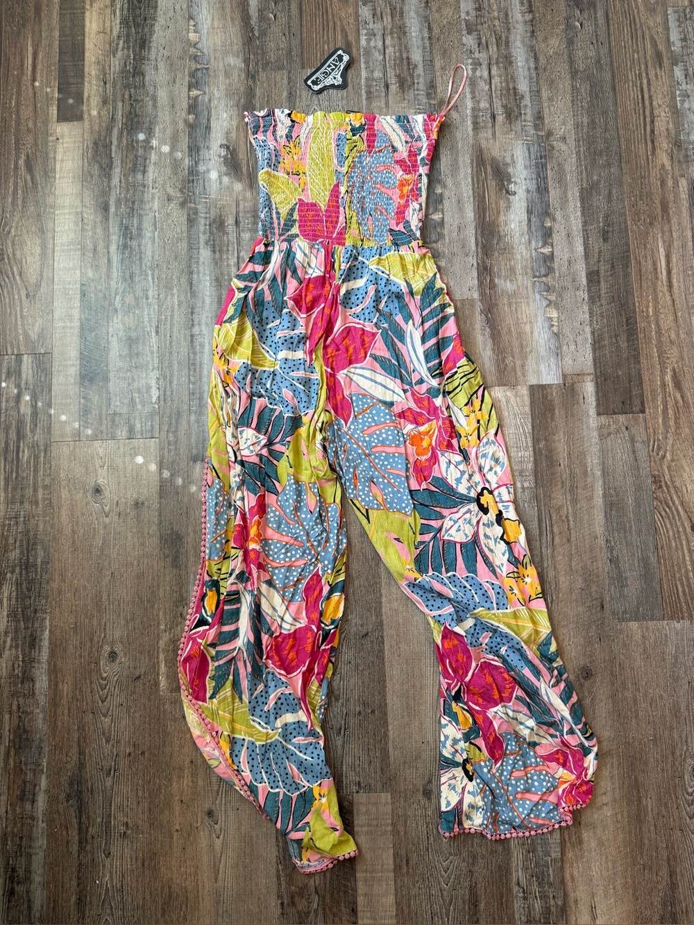 Women’s Tropical Smocked Jumpsuit - Multi Pink - Picture 2 of 4